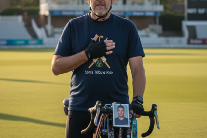 Father's Cycling Tribute Honours Son at Cricket Grounds