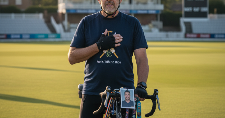 Father's Cycling Tribute Honours Son at Cricket Grounds