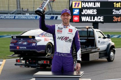 Denny Hamlin claims 63rd Cup Series win at Michigan, honoring Kyle Busch