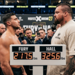 Tommy Fury and Eddie Hall weigh in for today's 6-round exhibition bout